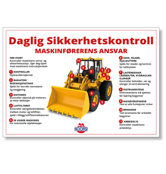 ​​​​​​​Masseforflytting| Plakat A4 - Daglig sikkerhetskontroll Maskin